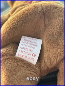 TY Beanie Baby VERY RARE CURLY the Bear withTag Errors (1993/1996) & Brown Nose