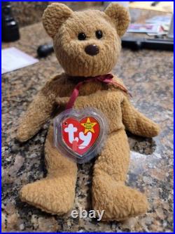 TY Beanie Baby Very Rare Curly the Bear with Tag Errors (1993/1996) & Brown Nose