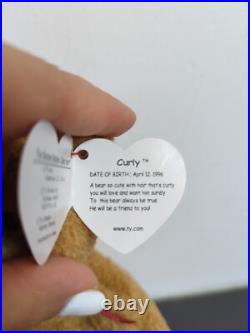 TY Beanie Baby Very Rare Curly the Bear with Tag Errors (1993/1996) & Brown Nose