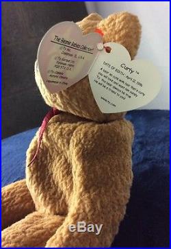 TY CURLY BEANIE BABY BEAR Retired With Tons Tag Errors VERY RARE FREE SHIPPING