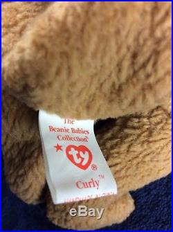 TY CURLY BEANIE BABY BEAR Retired With Tons Tag Errors VERY RARE FREE SHIPPING
