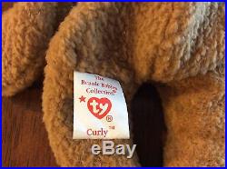 TY CURLY Beanie Baby Rare Hang Tag 1996 Tush 1993 Brown Nose. Black Eyes