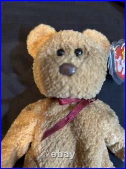 TY CURLY Beanie Baby VERY RARE the Bear withTag Errors (1993/1996) & Brown Nose