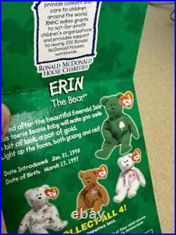 TY ERIN The Bear 1999 McDonalds Beanie Baby withRare Tag Errors (1993/Oakbrook)