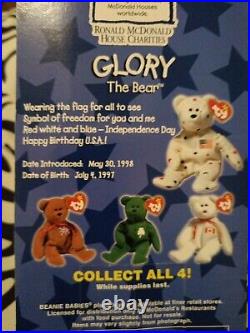 TY GLORY The Bear 1997 Mc Donalds Beanie Baby RARE RETIRED INDEPENDENCE DAY