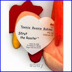 TY INC. 1993 Teenie Beanie Baby Strut the Rooster Tush & Heart Tags RARE Retired