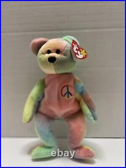 TY Peace Bear Beanie Baby With P. E Pellets Rare Retired Original 1996