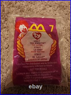 TY Teenie Beanie Babies Baby Strut the Rooster McDonalds #7 with Errors RARE