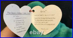 TY original ERIN Beanie Baby 1997 P. E. Pellets Rare with Errors