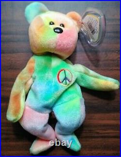 The Original Rare & Retired Vintage Peace Bear Beanie Baby withDisplay Case