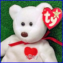 Truly Rare Valentino Bear Ty Beanie Baby 1993 WHITE STAR PVC Canadian Tush MWMT
