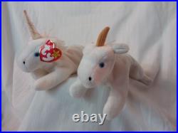 Two RARE Ty Beanie Babies MYSTIC the Unicorn 1994 Retired with Tag Errors/PVC