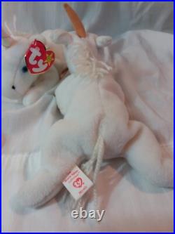 Two RARE Ty Beanie Babies MYSTIC the Unicorn 1994 Retired with Tag Errors/PVC