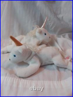 Two RARE Ty Beanie Babies MYSTIC the Unicorn 1994 Retired with Tag Errors/PVC