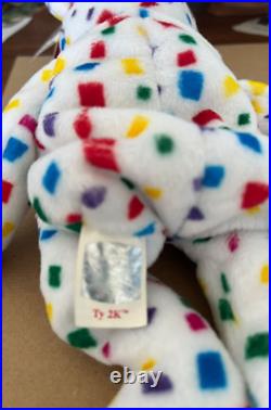 Ty 2K White CONFETTI Beanie Baby Bear Tag Errors 1999-2000