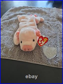 Ty 4005 Beanie Babies Squealer The Pig With Tag Errors OBO Very Rare With Cover