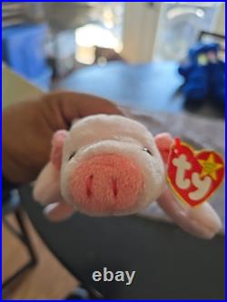 Ty 4005 Beanie Babies Squealer The Pig With Tag Errors OBO Very Rare With Cover