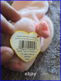 Ty 4005 Beanie Babies Squealer The Pig With Tag Errors OBO Very Rare With Cover