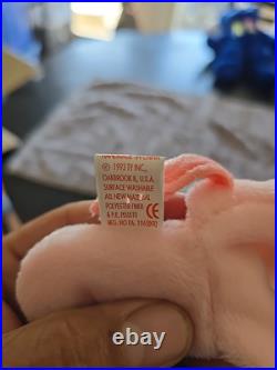 Ty 4005 Beanie Babies Squealer The Pig With Tag Errors OBO Very Rare With Cover