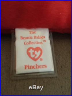 Ty Beanie Babie'Pinchers VERY RARE NEW MWMT PVC Collectors Item Tag Rarities