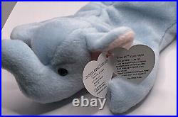Ty Beanie Babies 1995 Peanut the Light Blue Elephant PVC Tag Errors Rare