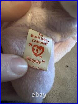 Ty Beanie Babies 1996 FLOPPITY The Bunny Rare Retired Tag Error Spelling