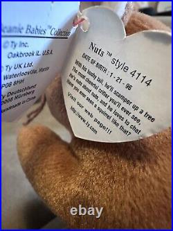 Ty Beanie Babies 1996 NUTS the squirrel Rare Retired Tag Errors Style 4114
