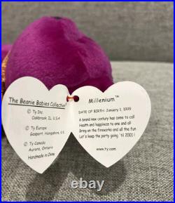 Ty Beanie Babies 1999 Millennium Purple Bear SPELLING ERROR Millenium Rare