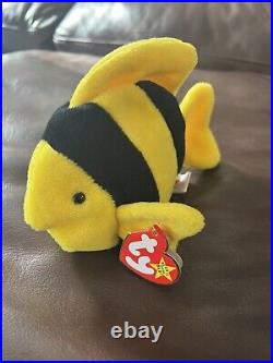 Ty Beanie Babies Bubbles the Fish Retired VERY RARE, Errors, PVC pellets 1995
