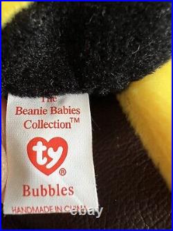 Ty Beanie Babies Bubbles the Fish Retired VERY RARE, Errors, PVC pellets 1995