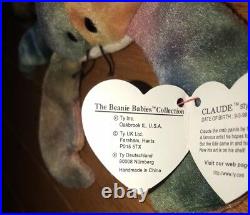 Ty Beanie Babies CLAUDE THE CRAB Extremely RARE with Tag Errors