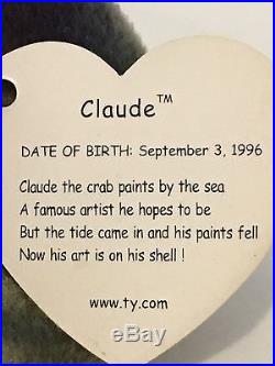 Ty Beanie Babies CLAUDE THE CRAB Ultra RARE Tag with ERRORS RETIRED