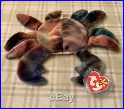 Ty Beanie Babies CLAUDE the Crab Rare Retired ALL CAPS ERROR, PVC Pellets, 1996
