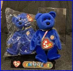 Ty Beanie Babies CLUBBY Bear (2) With Display Case Rare