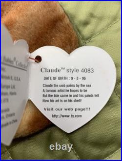 Ty Beanie Babies Claude The Crab DOB 9/3/1996 Mint Condition! Rare Tag Errors
