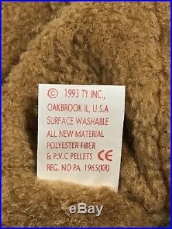 Ty Beanie Babies Curly Bear 1996 Rare With Tag Errors! #4052 Tag Retired PVC