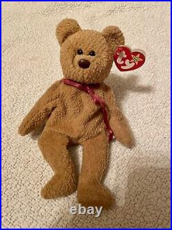 Ty Beanie Babies Curly The Bear Retired, Ultra Rare, PVC Pellets, with Errors