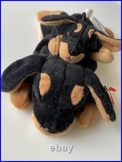 Ty Beanie Babies Doby the Doberman. RARE with Tag Errors. Includes Baby Version