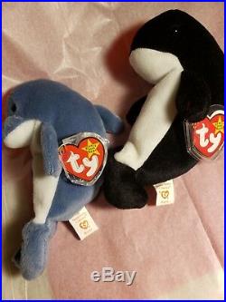 Ty Beanie Babies Echo The Dolphin With Waves The Orca Tags PVC 1ST EDITION RARE