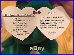 Ty Beanie Babies Erin Bear Rare Errors Retired Mint