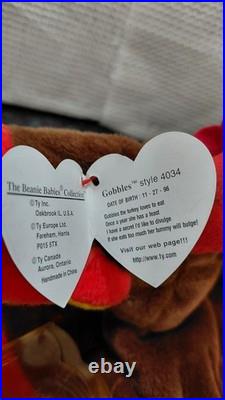 Ty Beanie Babies Gobbles the Turkey, Rare with Tag Errors and PVC Pellets
