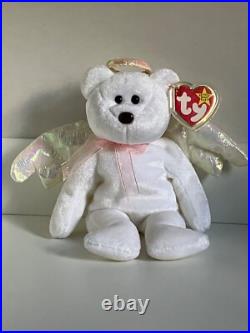 Ty Beanie Babies Halo the Bear (Rare) (Plastic Heart Case Included)