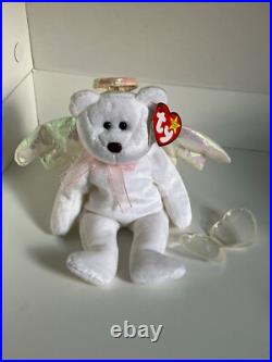Ty Beanie Babies Halo the Bear (Rare) (Plastic Heart Case Included)