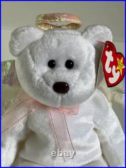 Ty Beanie Babies Halo the Bear (Rare) (Plastic Heart Case Included)