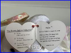 Ty Beanie Babies Halo the Bear (Rare) (Plastic Heart Case Included)
