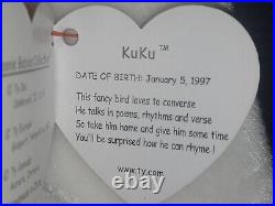 Ty Beanie Babies Kuku Cockatoo Bird Rare Tag Errors