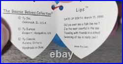 Ty Beanie Babies Lips the Fish 1999 Rare Double Canadian Tush Tags