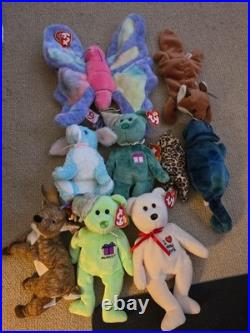 Ty Beanie Babies Lot Including Super Rare Rainbow The Chameleon And Flitter