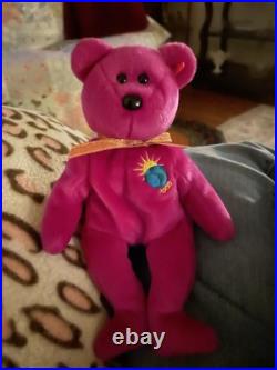 Ty Beanie Babies Millennium Bear Plush Toy Purple Rare tag Errors