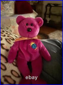 Ty Beanie Babies Millennium Bear Plush Toy Purple Rare tag Errors
